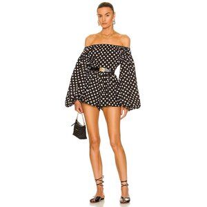 Caroline Constas Brienne Romper in Black & White Polka Dot